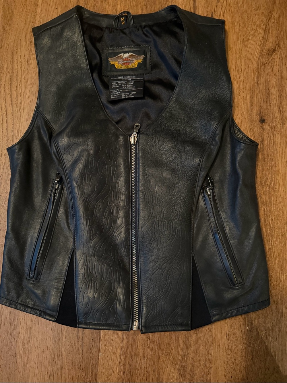 Harley-Davidson Black Leather Women's Vest with Flame Embossing